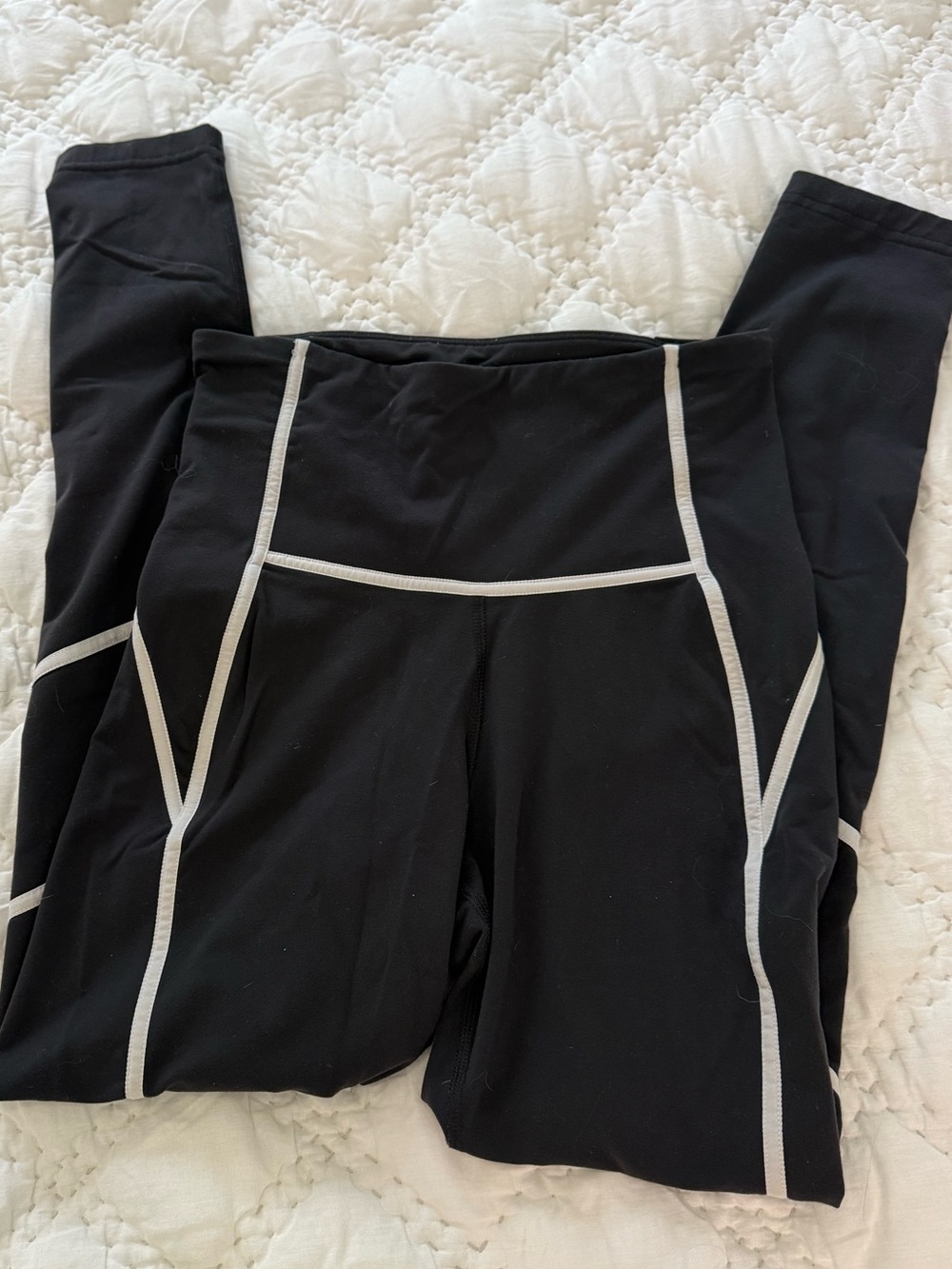 Reebok Black Leggings with White Contrast Seams